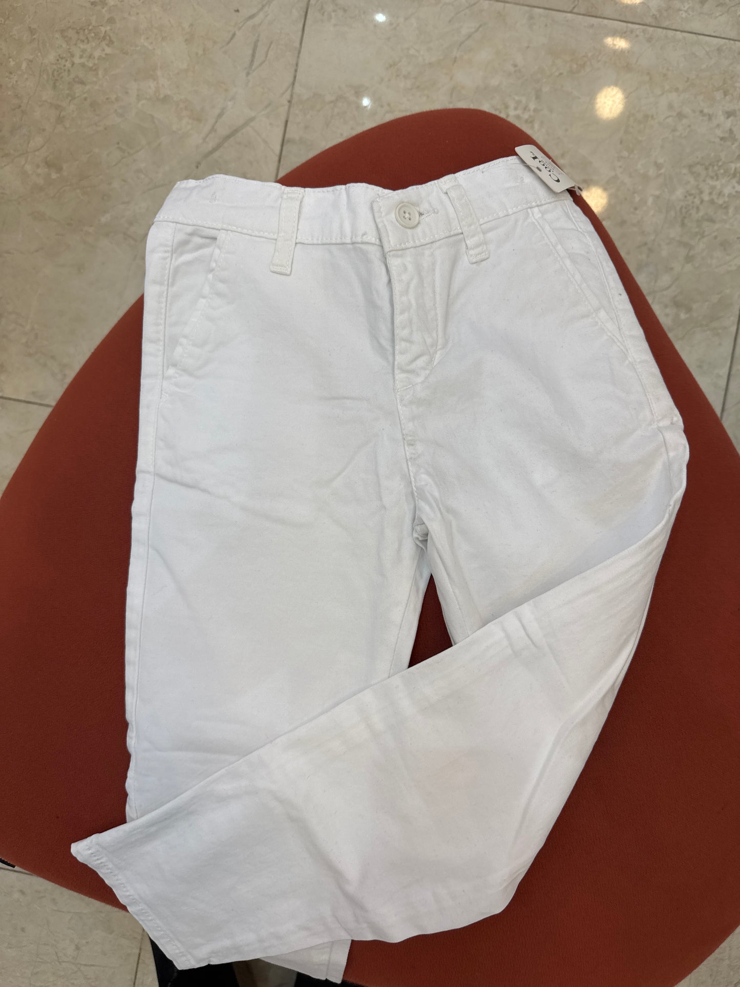 بنطلون كتان ابيض دكمة بيضاء